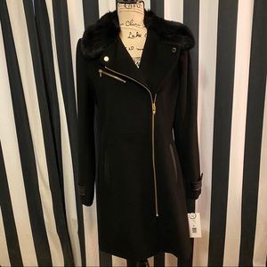 Via Spiga Asymmetric Black Coat Faux Fur Collar 8